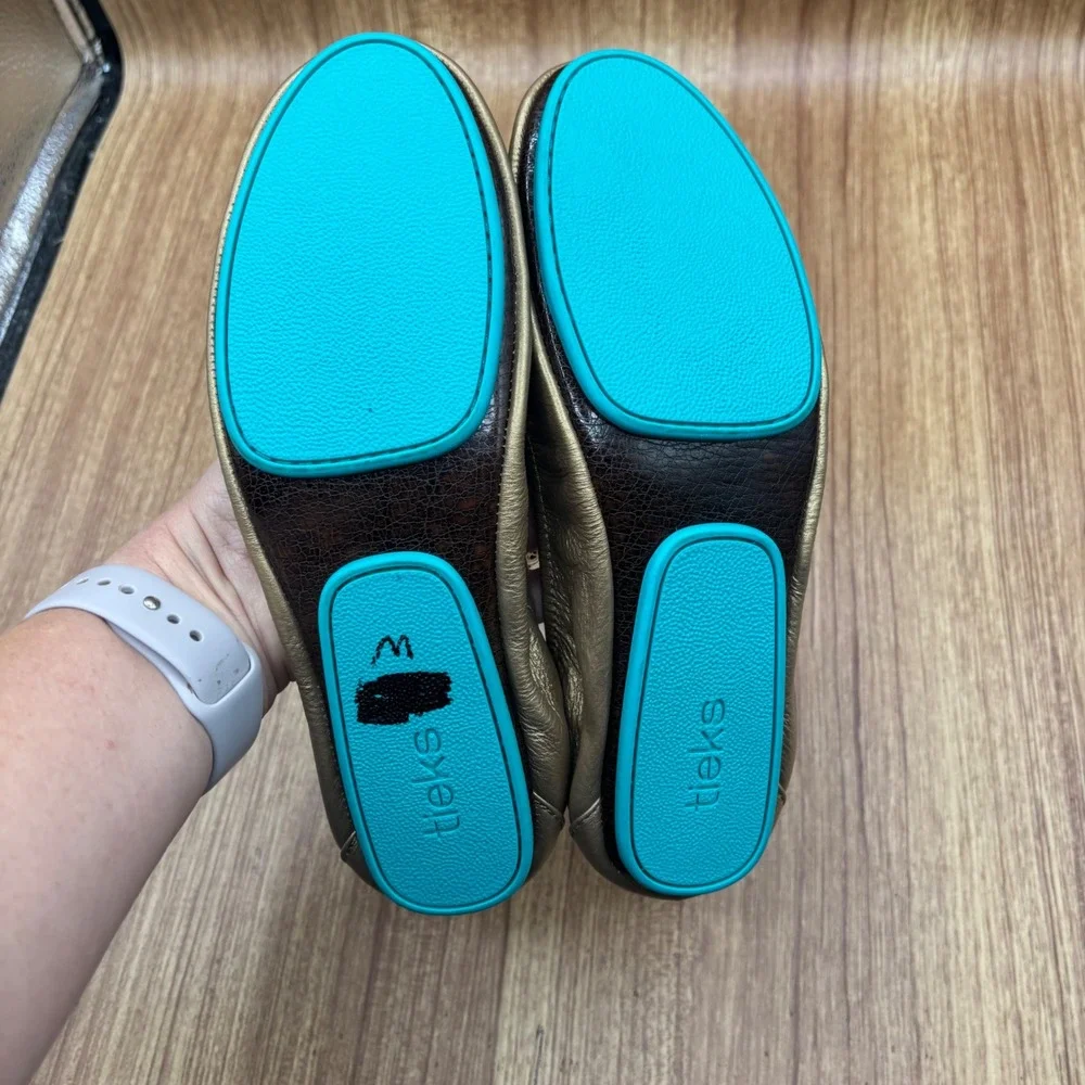 Tieks Ballet Flats Metallic‎ Gold Women Size 6 Metallic Leather Foldable Shoes